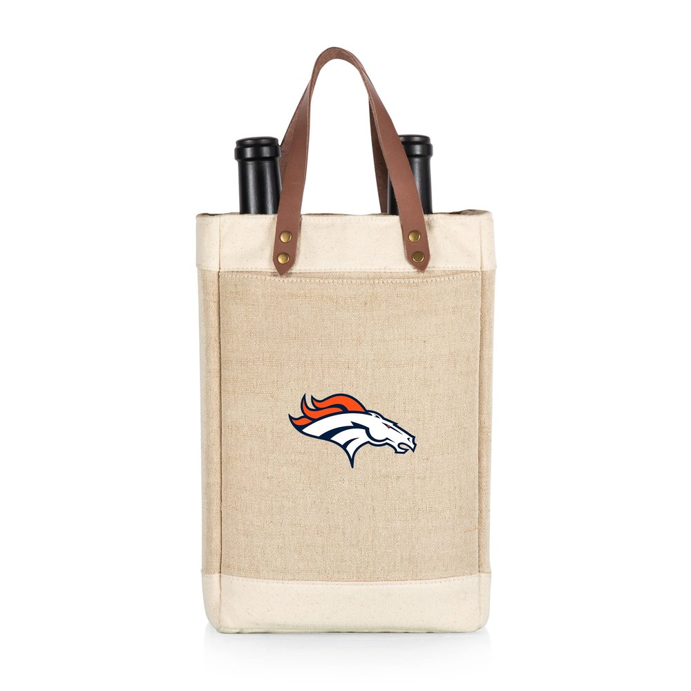 Picnic TIME NFL Denver Broncos Pinot - Jute 2 Bottle Insulated Wine Bag - Wine Tote Bag - Wine Gift Bag, (Beige)