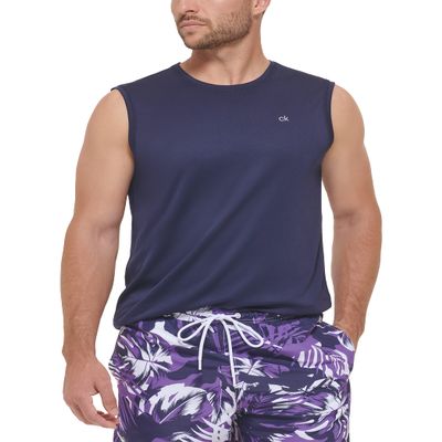 Calvin Klein Men's Standard Light Weight Quick Dry Sleeveless 40+ UPF Protection Active Top, Navy, Small