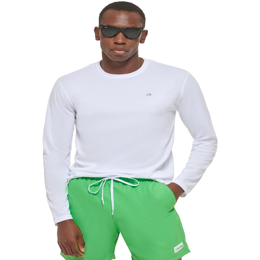 Calvin Klein Men's Standard Light Weight Quick Dry Long Sleeve 40+ UPF Protection Active Top, White, X-Large
