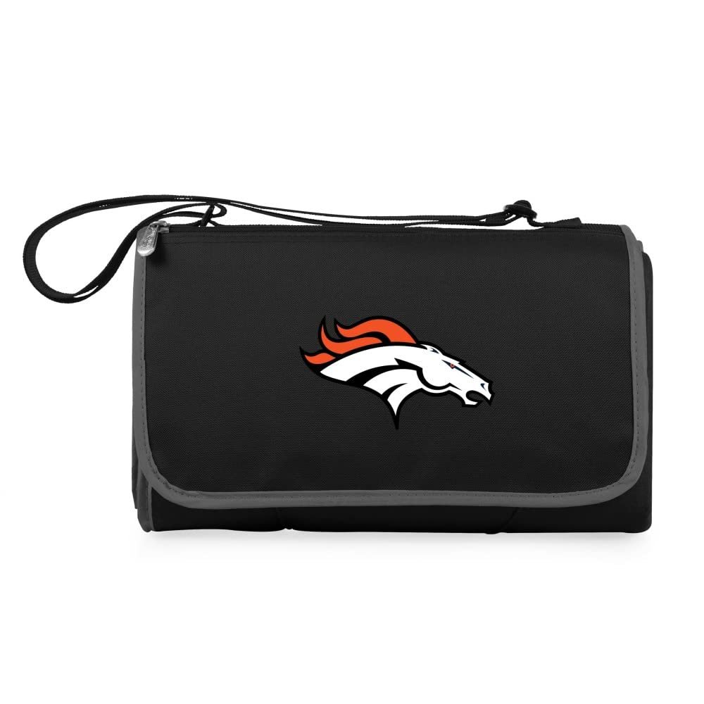 PICNIC TIME NFL Denver Broncos Blanket Tote Outdoor Picnic Blanket - Beach Blanket - Camping Blanket, (Black with Black Exterior)