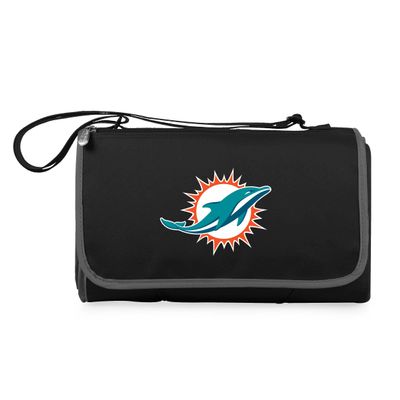 PICNIC TIME NFL Miami Dolphins Blanket Tote Outdoor Picnic Blanket - Beach Blanket - Camping Blanket, (Black with Black Exterior)