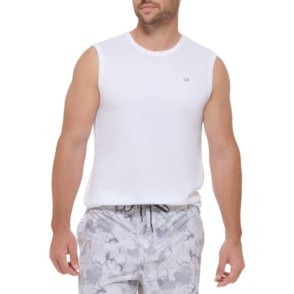 Calvin Klein Men's Standard Light Weight Quick Dry Sleeveless 40+ UPF Protection Active Top, White, Small