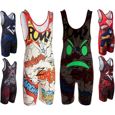 KO Sports Gear Unisex Wrestling Singlet for Adult Wrestlers - Wrestling Singlet for Men & Women - Bold Durable Uniform, Stretchy Breathable Material - Glow in the Dark Comic Book, Adult Small