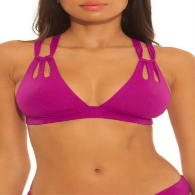 Becca by Rebecca Virtue Womens Cut-Out Halter Swim Top Separates Purple S