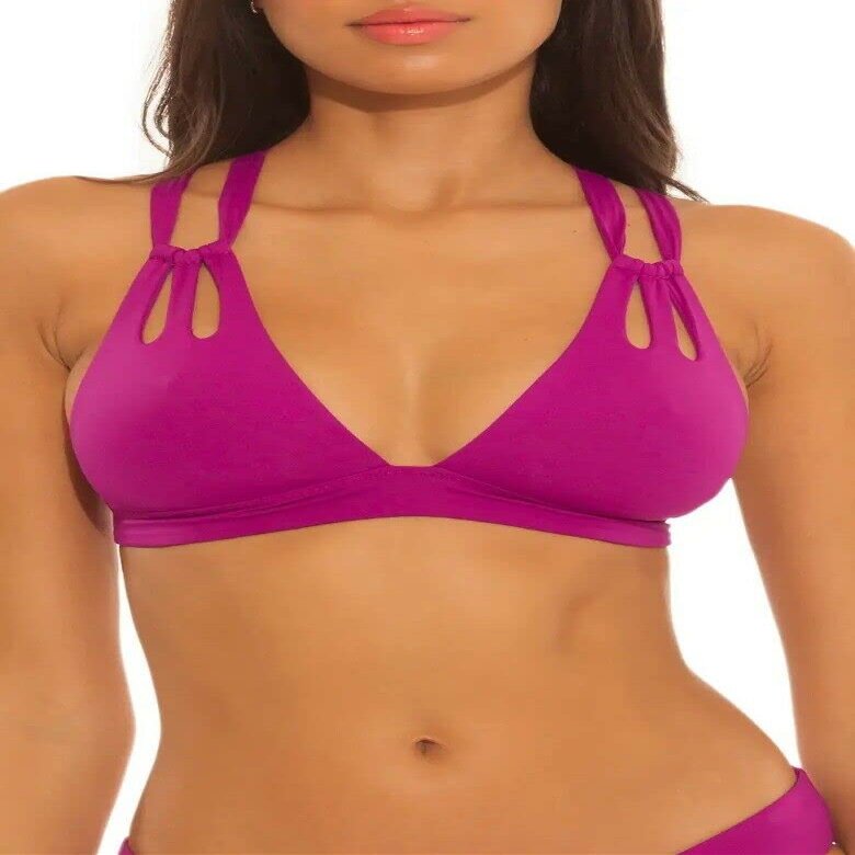 Becca by Rebecca Virtue Womens Cut-Out Halter Swim Top Separates Purple S