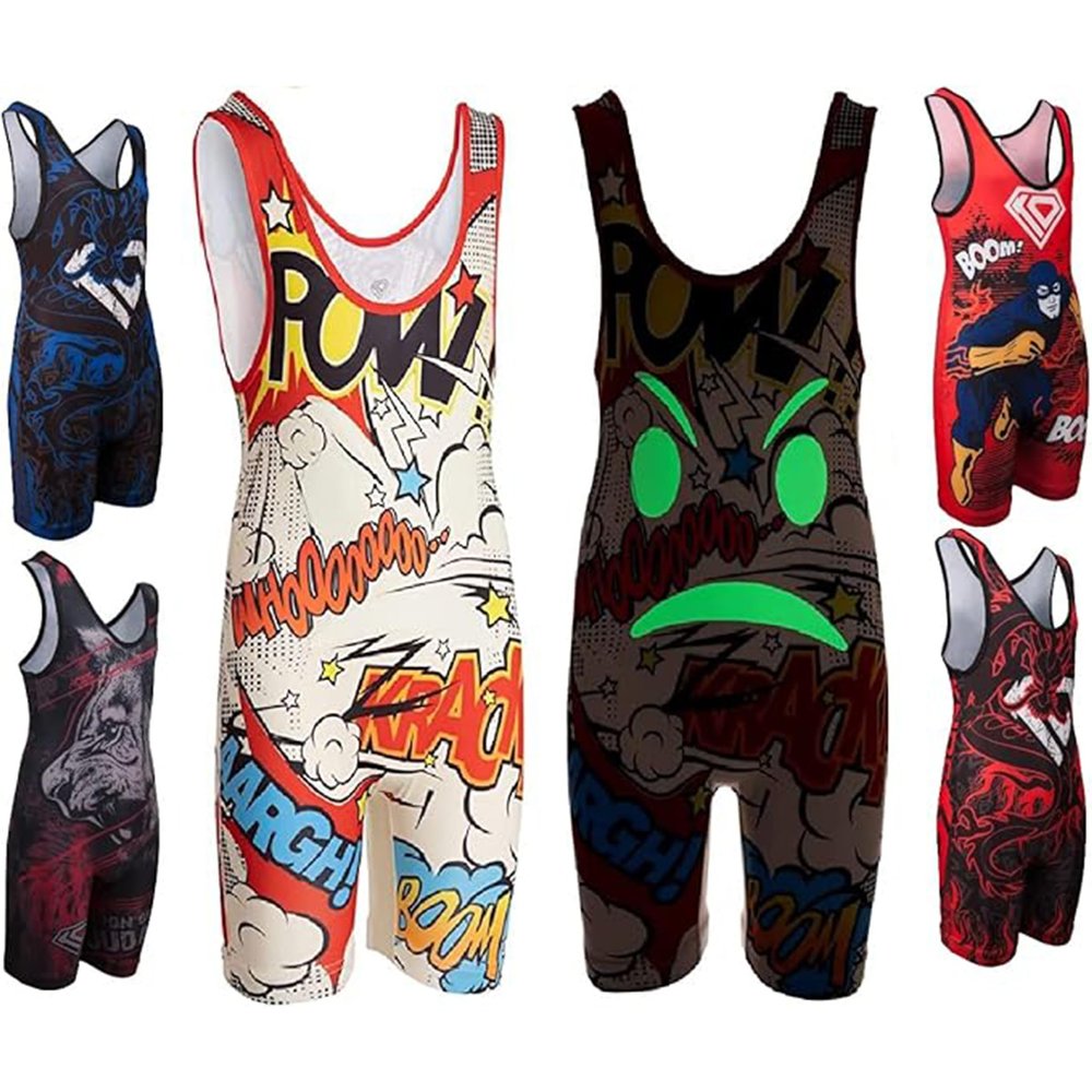 KO Sports Gear Unisex Wrestling Singlet for Adult Wrestlers - Wrestling Singlet for Men & Women - Bold Durable Uniform, Stretchy Breathable Material - Glow in the Dark Comic Book, Adult X-Large