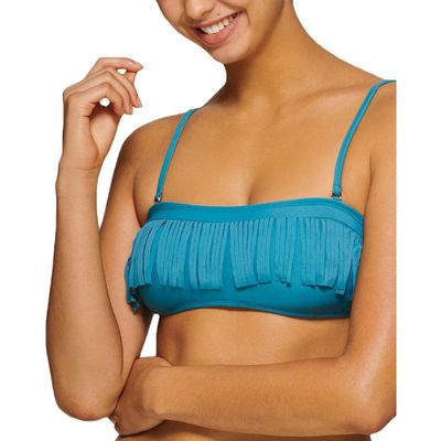 Hula Honey Womens Fringe Bandeau Swim Top Separates Blue XL