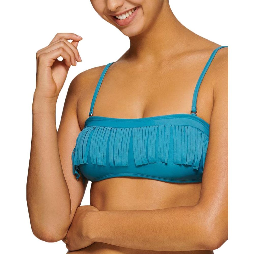 Hula Honey Womens Fringe Bandeau Swim Top Separates Blue XL