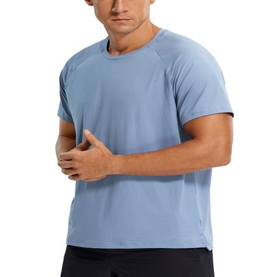 CRZ YOGA Men's Workout Short Sleeve T-Shirt Quick Dry Gym Athletic Running Stretchy Tee Shirts Top Slate Blue Large