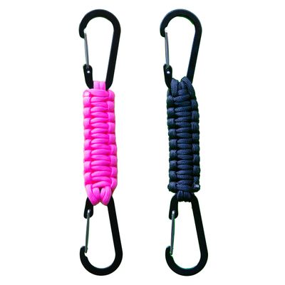 2 Pack Paracord Keychain Carabiner Clips, Heavy Duty Lanyard Hanger with Double Hooks for Stroller Holder, Bottle, Keys, Backpack, Tools (Pink)