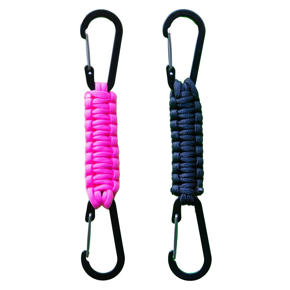 2 Pack Paracord Keychain Carabiner Clips, Heavy Duty Lanyard Hanger with Double Hooks for Stroller Holder, Bottle, Keys, Backpack, Tools (Pink)