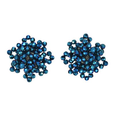 Aeravida Detailed Elegant Royal Blue Crystal Bead Cluster Clip-on No Piercing Classy Earrings for Men Women