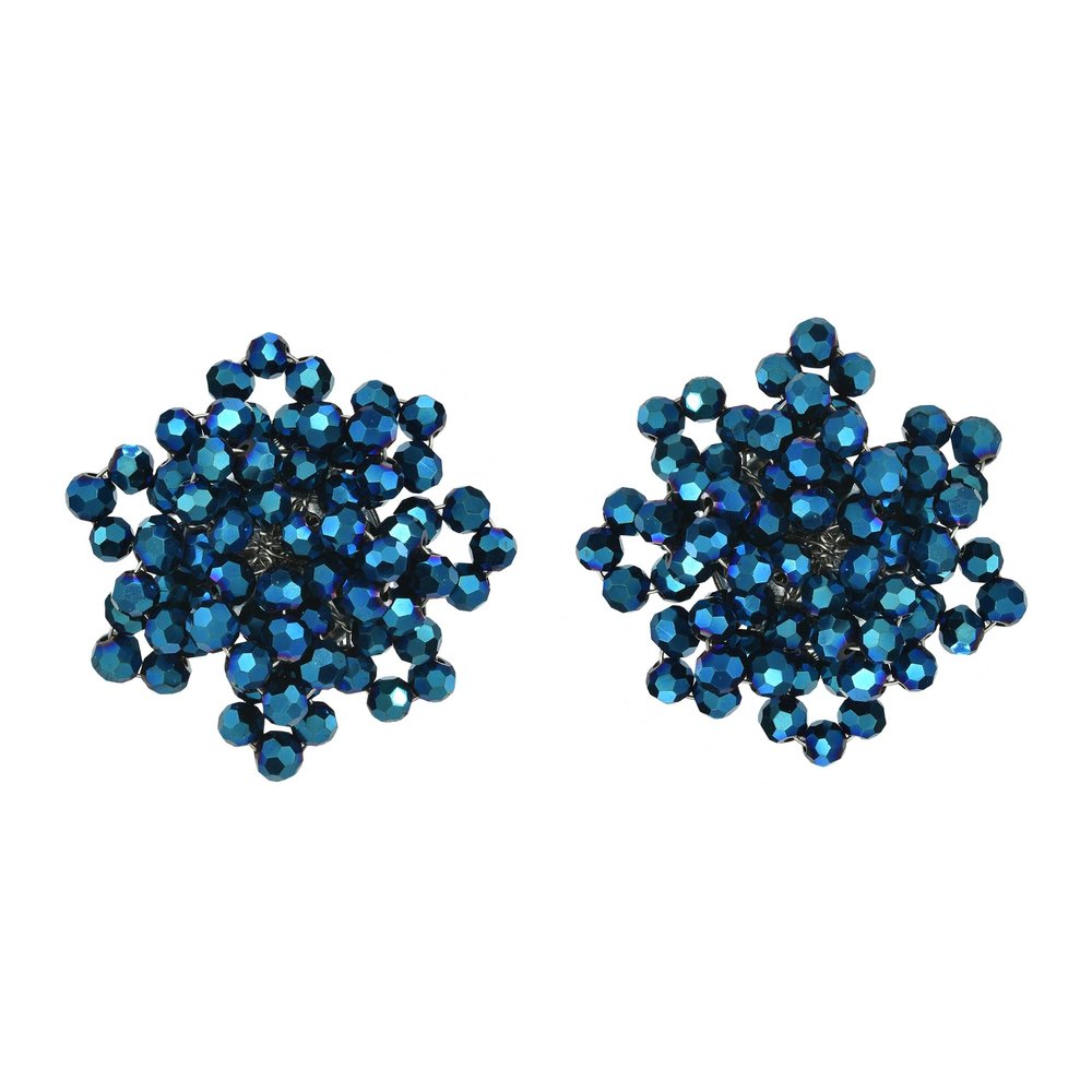Aeravida Detailed Elegant Royal Blue Crystal Bead Cluster Clip-on No Piercing Classy Earrings for Men Women
