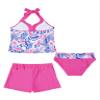 Moggemol Kids Girls 3 Piece Tankini Swimsuit Floral Print Top with Boyshorts Bottoms Bathing Suit Swimwear Fuscia 4 Years view 2