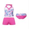 Moggemol Kids Girls 3 Piece Tankini Swimsuit Floral Print Top with Boyshorts Bottoms Bathing Suit Swimwear Fuscia 4 Years view 4