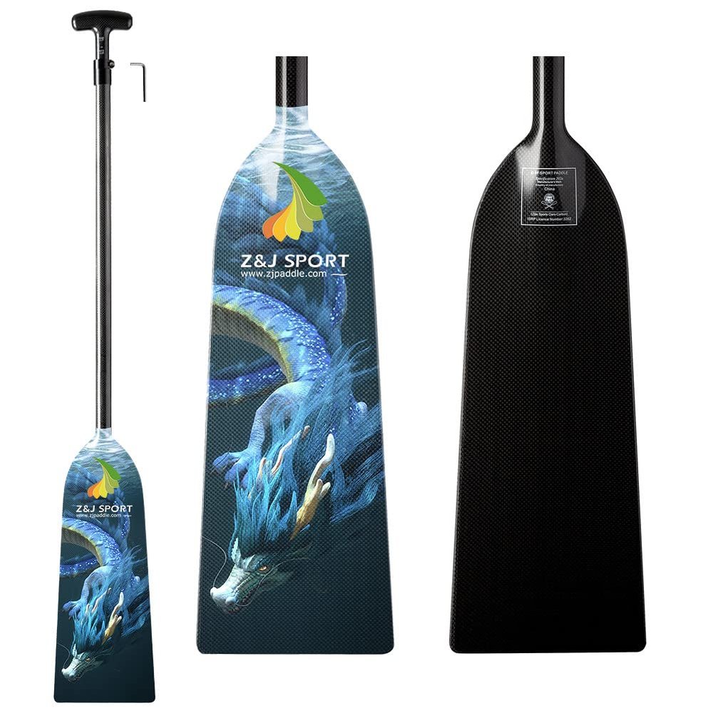 Z&J SPORT Adjustable Dragon Boat Paddle, IDBF Approved Carbon Fiber Paddle, Dragon Graphic Paddle with Adjuster for Dragon Boat Race with Adjustable T Handle (SCB5)