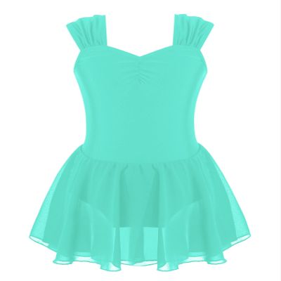 Agoky Girls Solid Color Gymnastic Ballet Dance Leotard Dress Sleeveless Figure Ice Skating Dress Lyrical Modern Dancewear Green 14 Years