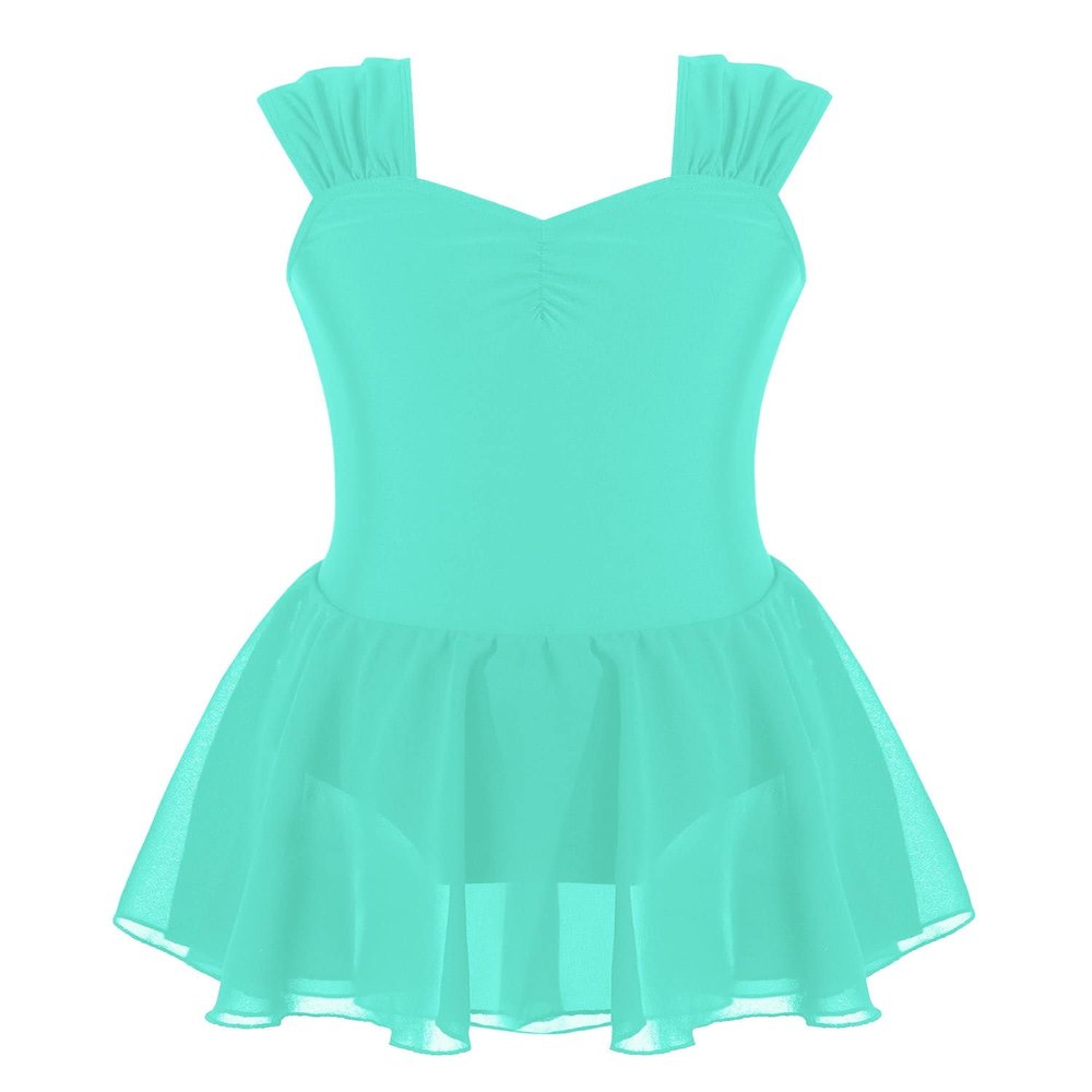 Agoky Girls Solid Color Gymnastic Ballet Dance Leotard Dress Sleeveless Figure Ice Skating Dress Lyrical Modern Dancewear Green 14 Years