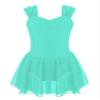 Agoky Girls Solid Color Gymnastic Ballet Dance Leotard Dress Sleeveless Figure Ice Skating Dress Lyrical Modern Dancewear Green 14 Years view 1