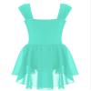 Agoky Girls Solid Color Gymnastic Ballet Dance Leotard Dress Sleeveless Figure Ice Skating Dress Lyrical Modern Dancewear Green 14 Years view 2
