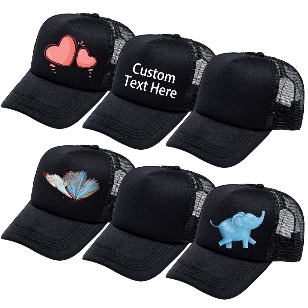 Ultrafun 6 Pack Kids Trucker Hat Sublimation Blank Plain Hats Mesh Adjustable Outdoor Sports Baseball Caps for Boys Girls (6Pack-Black)