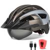 FUNWICT Adult Bike Helmet with Visor and Goggles for Men Women Mountain Road Bicycle Helmet Rechargeable Rear Light Cycling Helmet (M: 54-58 cm (21.3-22.8 inches), Ti Grey) view 1