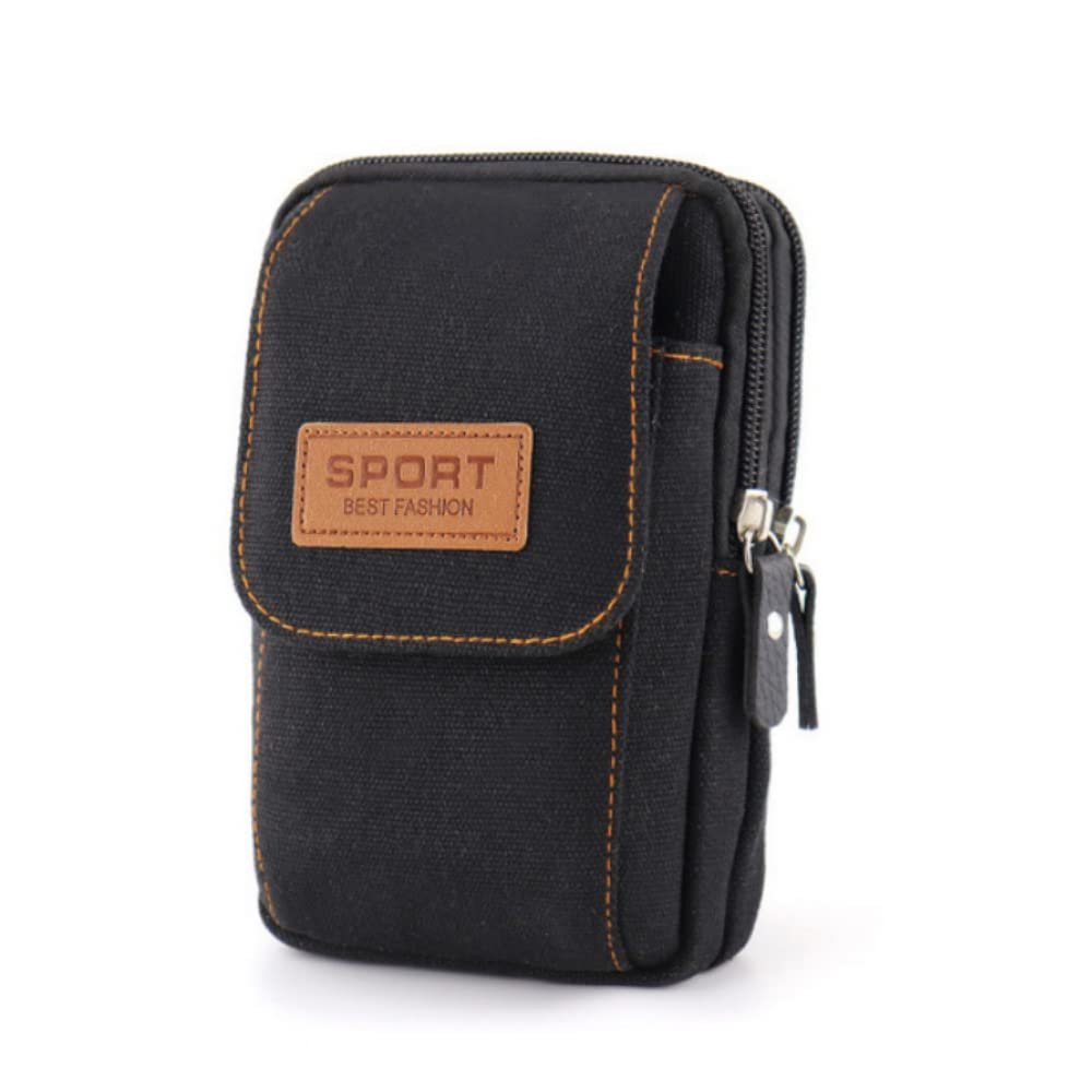 Vertical Phone Waist Pouch 6.5" Multi-Purpose Waist Bag Outdoor Canvas Carrying Case Sports Fanny Pack for Men (Black)