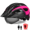 FUNWICT Adult Bike Helmet with Visor and Goggles for Men Women Mountain Road Bicycle Helmet Rechargeable Rear Light Cycling Helmet (M: 54-58 cm (21.3-22.8 inches), Black Pink) view 1
