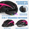FUNWICT Adult Bike Helmet with Visor and Goggles for Men Women Mountain Road Bicycle Helmet Rechargeable Rear Light Cycling Helmet (M: 54-58 cm (21.3-22.8 inches), Black Pink) view 2