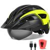 FUNWICT Adult Bike Helmet with Visor and Goggles for Men Women Mountain Road Bicycle Helmet Rechargeable Rear Light Cycling Helmet (M: 54-58 cm (21.3-22.8 inches), Black Yellow) view 1