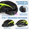 FUNWICT Adult Bike Helmet with Visor and Goggles for Men Women Mountain Road Bicycle Helmet Rechargeable Rear Light Cycling Helmet (M: 54-58 cm (21.3-22.8 inches), Black Yellow) view 2