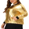 Agnes Orinda Women's Plus Size Metallic Jackets Sparkle Holographic Shiny Zip-Up With Pockets Bomber Jacket 2024 1X Golden view 2