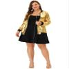 Agnes Orinda Women's Plus Size Metallic Jackets Sparkle Holographic Shiny Zip-Up With Pockets Bomber Jacket 2024 1X Golden view 3