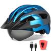 FUNWICT Adult Bike Helmet with Visor and Goggles for Men Women Mountain Road Bicycle Helmet Rechargeable Rear Light Cycling Helmet (XL: 59-63 cm (23.2-24.8 inches), Blue Grey) view 1