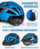 FUNWICT Adult Bike Helmet with Visor and Goggles for Men Women Mountain Road Bicycle Helmet Rechargeable Rear Light Cycling Helmet (XL: 59-63 cm (23.2-24.8 inches), Blue Grey) view 2