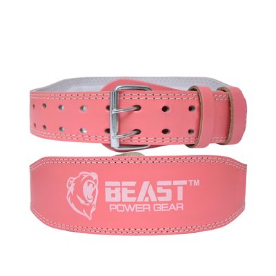 Beast Power Gear Weight Lifting Belt - 4 Genuine Leather For Lower Back Support Bodybuilding Squat Deadlift Cross Strength Training Weightlifting Gym Belt For Men Women (Pink, X-Large 38"-43")
