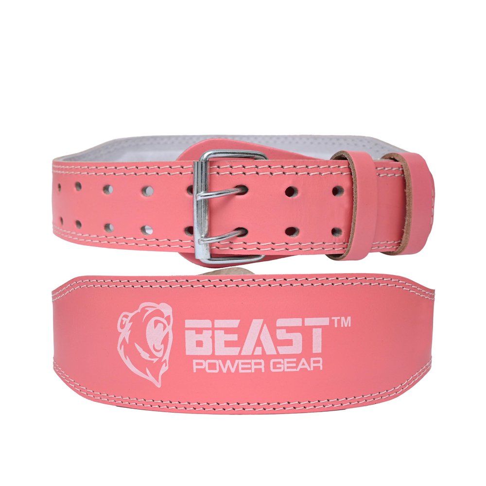Beast Power Gear Weight Lifting Belt - 4 Genuine Leather For Lower Back Support Bodybuilding Squat Deadlift Cross Strength Training Weightlifting Gym Belt For Men Women (Pink, X-Large 38"-43")