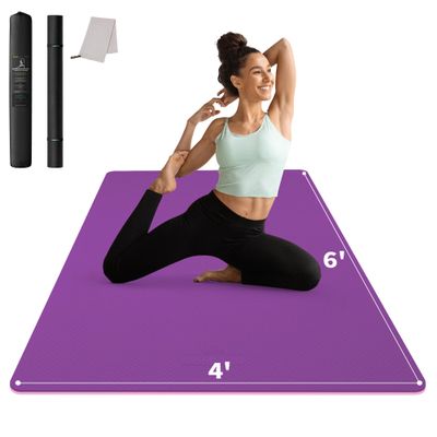 CAMBIVO Large Yoga Mat (6'x 4'), Extra Wide Workout Mat for Men and Women, 1/3 &1/4 Thick Exercise Fitness TPE Mat for Home Gym, Yoga, Pilates, Workout (Plum), 6mm