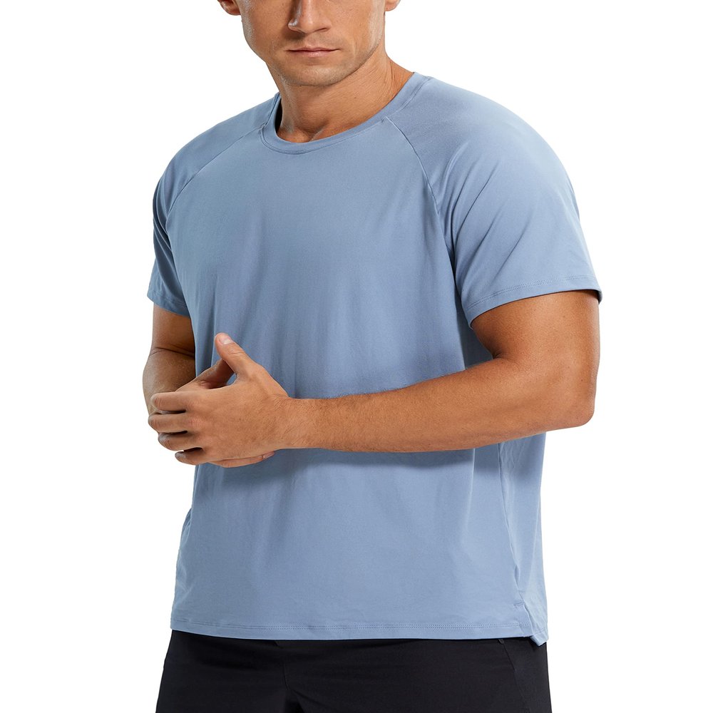 CRZ YOGA Men's Workout Short Sleeve T-Shirt Quick Dry Gym Athletic Running Stretchy Tee Shirts Top Slate Blue Medium