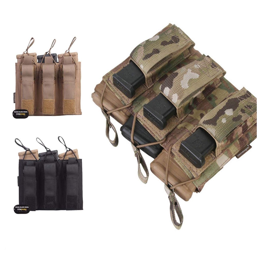 Airsoft Molle 5.56 & Pistol Triple Open Top Tactical Magazine Pouch (Black)
