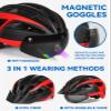 FUNWICT Adult Bike Helmet with Visor and Goggles for Men Women Mountain Road Bicycle Helmet Rechargeable Rear Light Cycling Helmet (XL: 59-63 cm (23.2-24.8 inches), Black Red) view 2