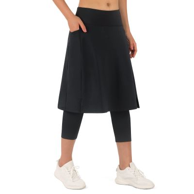 ANIVIVO Women Long Knee Length Skirted Leggings,Leggings with Skirts High Waist(Black,M)