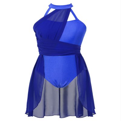 FEESHOW Women's Lyrical Ballet Dance Dress Halter Neck Leotard Dress Modern Contemporary Dance Costume Halter Neck Royal Blue Small