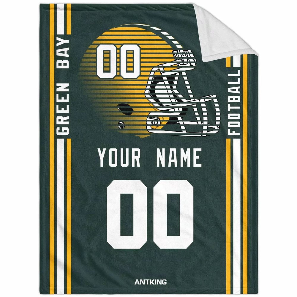 ANTKING Green Bay Throw Blanket Custom Any Name and Number for Men Women Youth Gifts