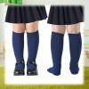Girls & Boys Knee High School Uniform Socks - 3 Pairs Seamless Cotton Tube Socks (Navy, 5-7 Years) view 2