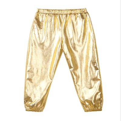 Daenrui Kids Girls Boys Metallic Shiny Jazz Hip Hop Street Dance Pants Harem Pants Athletic Leggings Dancewear Gold 12 Years