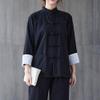 HHHH Women's Kung Fu Jacket Frog Button Mandarin Collar Loose Fit Blouse Chinese Tang Shirt Tai Chi Training Uniform (L, 60# Black) view 2