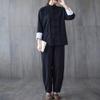 HHHH Women's Kung Fu Jacket Frog Button Mandarin Collar Loose Fit Blouse Chinese Tang Shirt Tai Chi Training Uniform (L, 60# Black) view 3