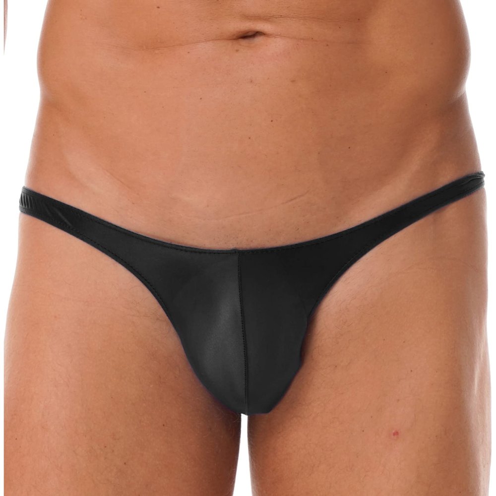 ACSUSS Men Shiny T-Back G-String Thong Sexy Panties Low Waist Smooth Stretchy Thongs Underwear Black XX-Large