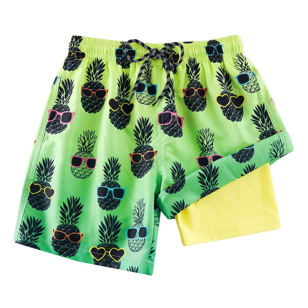 Cozople Boys Pineapple Swim Trunks Size 8 Quick Dry UPF Beach Boards Shorts Summer Green Beach Surf Bathing Shorts with Boxer Brief Liner Swimwear for s